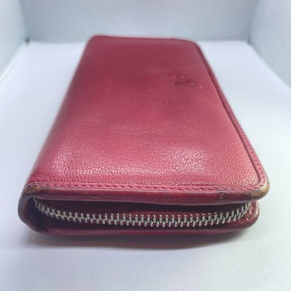 Authentic Loewe Pinkish Red Leather Zip Around Designer Wallet / Clutch - Picture 4 of 10